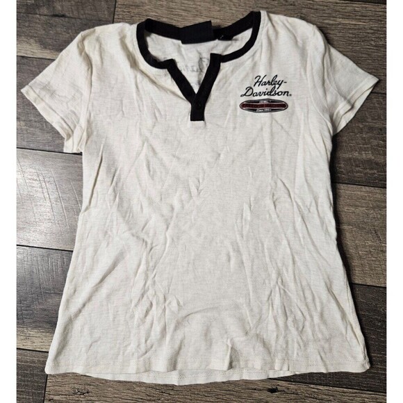 Harley Davidson Women's Winged Logo Short Sleeve Henley - Picture 3 of 9